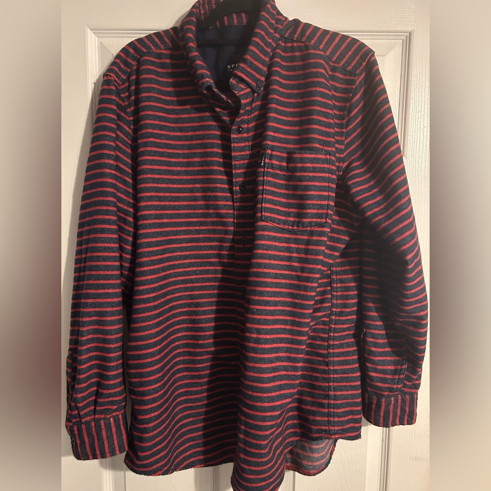 Sperry Topsider Striped Red and Black Men's Shirt, Cotton